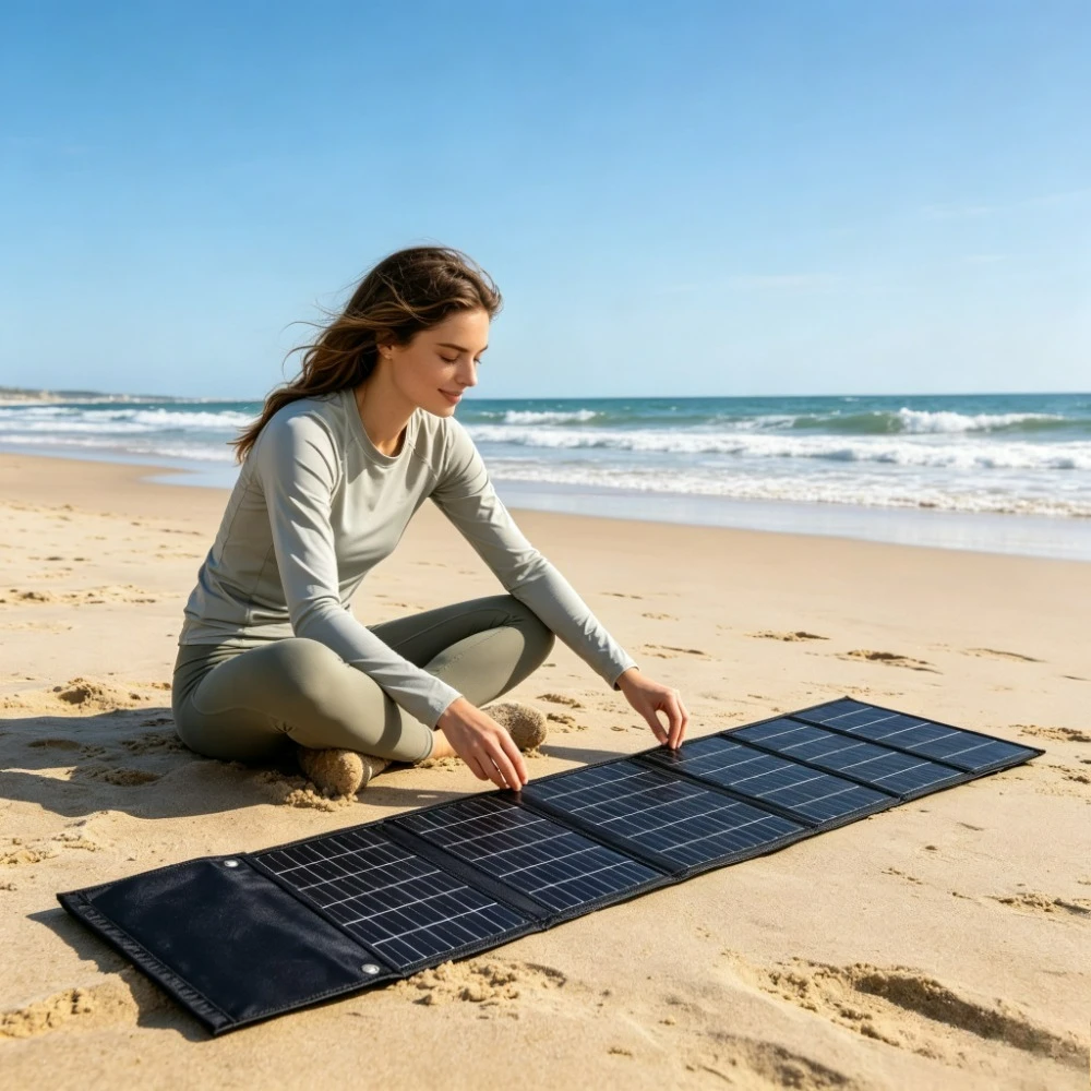 Rubber Handle Portable 50W 90W Foldable Solar Charger Waterproof ETFE Solar Panel Dual USB DC Output Outdoor Camping Hiking