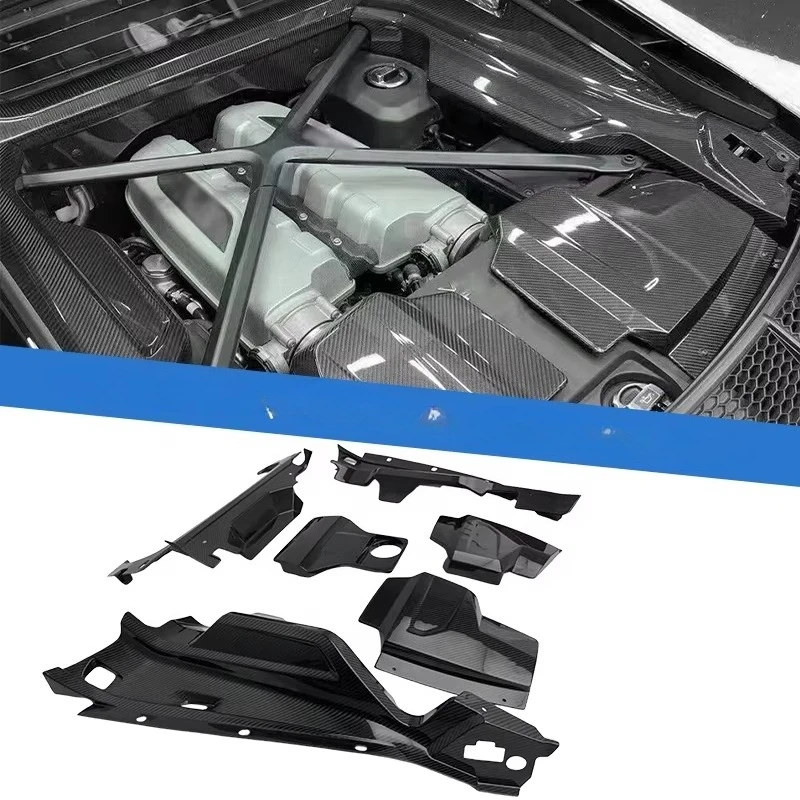 For R8 2022-2024 Dry Carbon Engine Compartment Accessories Heat Insulation Plate Side Decor Panels Oil Tank Cover