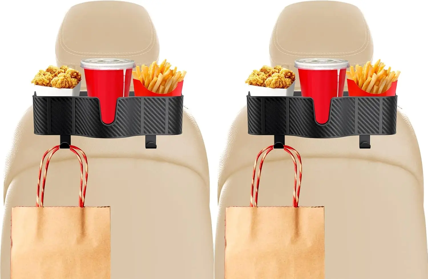 

3-in-1 Car Headrest Backseat Organizer with Cup Holder and Hooks, 2-Piece Set for Vehicle Storage