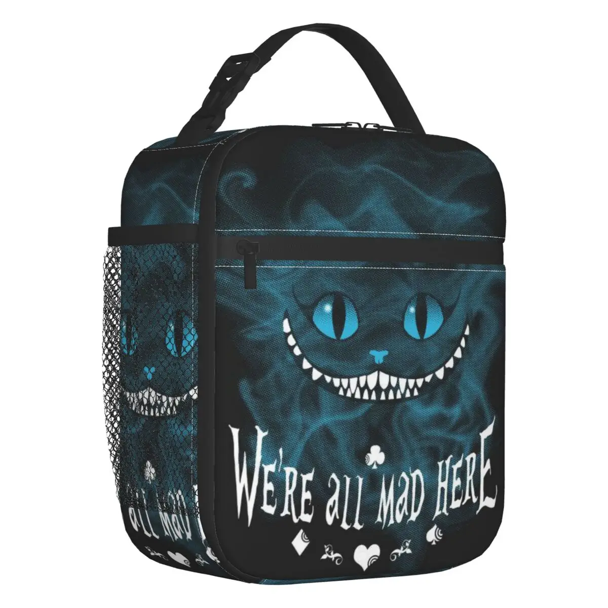 

Custom Cheshire Cat Insulated Lunch Bags for Camping Travel We're All Mad Here Smile Resuable Cooler Thermal Bento Box