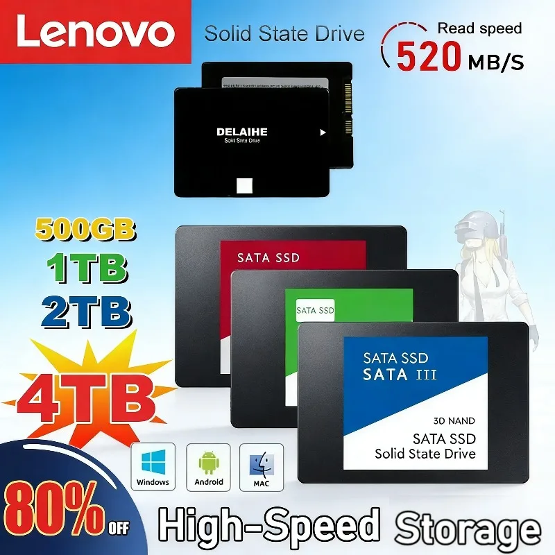 

Высокоскоростной SSD-накопитель Lenovo Fast SATA 2.5 дюйма, 4 ТБ, 500 ГБ, 1 ТБ, 2 ТБ, внутренний твердотельный накопитель для ноутбука