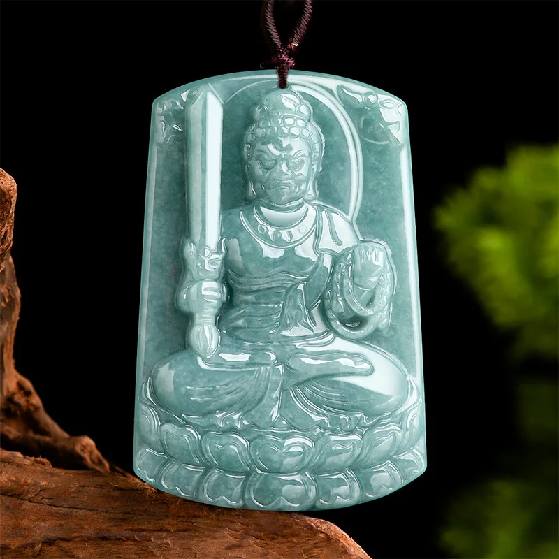 

Natural A-grade jadeite immovable Ming Wang blue water jade pendant zodiac sign rooster guardian deity Buddha male and female