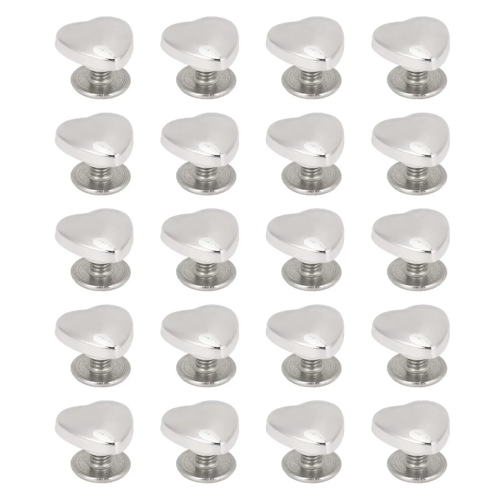 20pcs 14mm Size Decorative Stud Rivets Gold/White/Bronze Color Crossing Screw Heart Shape Rivets Back Stud Design