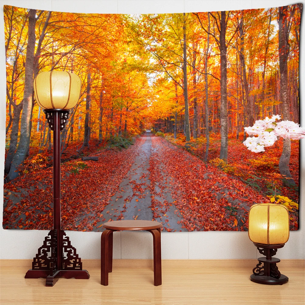 Fall Forest Tapestry Thanksgiving Wall Hanging Autumn Natural Landscape Maple Tree Tapestry for Room Dorm Party Holiday Decor