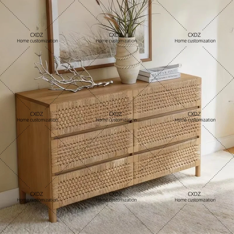 X country solid wood chest rattan storage cabinet bedroom wall locker retro