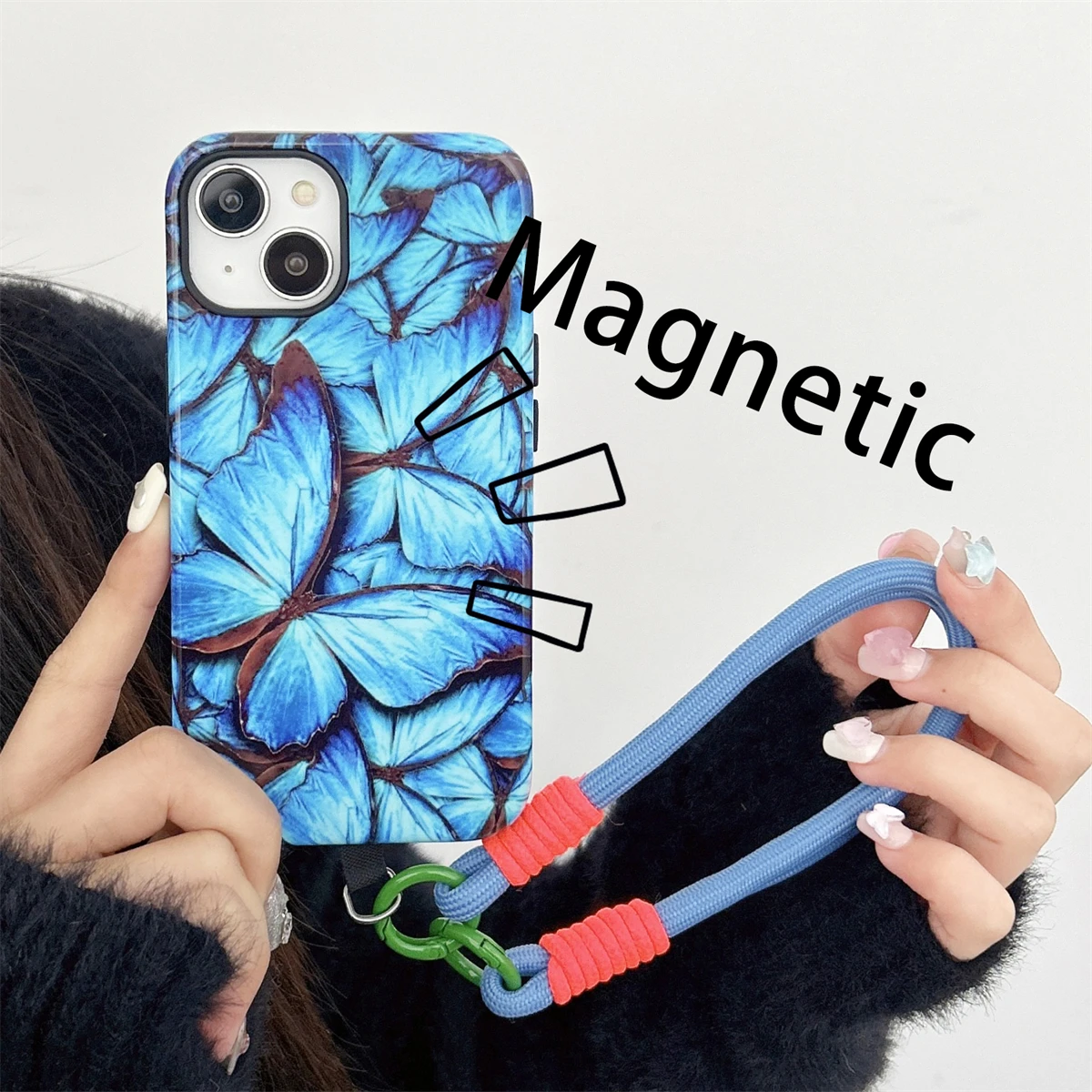 Butterfly pattern intInclusive Magnetic Phone Case Two-In-One Film Protective Shell For iPhone 15 14 13 12 11 Pro Max Plus Mini