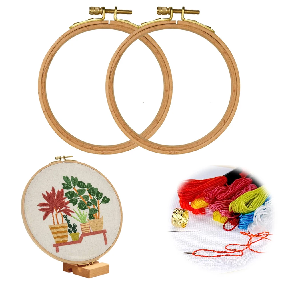 

2Pcs Round Embroidery Hoops Cross Stitch Frame with Base Hand Embroidery Tool Circle Cross Stitch Hoop Ring for DIY Sewing Craft