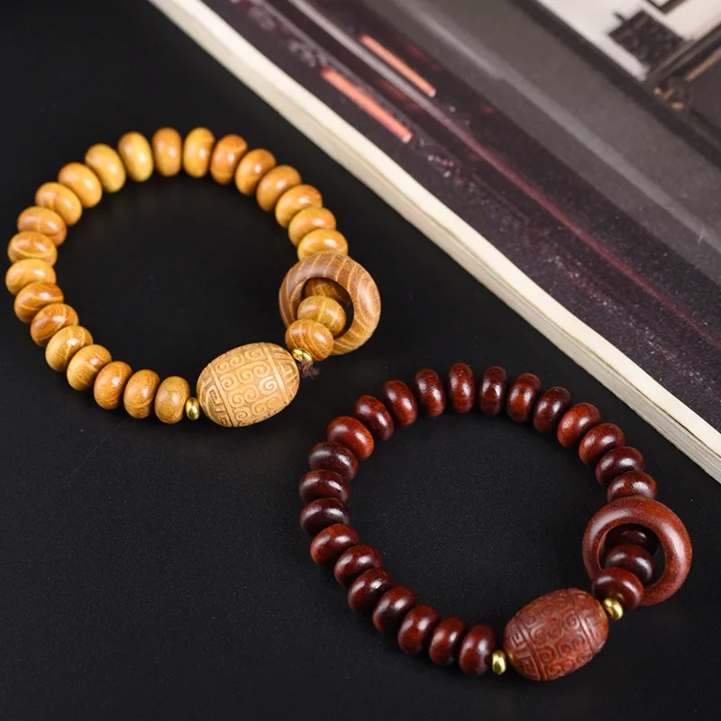 Premium Sandalwood Bracelet DIY Running Ring Spiral Pattern Bead Collectible Unisex Single Loop Jewelry Holiday Gift Giving
