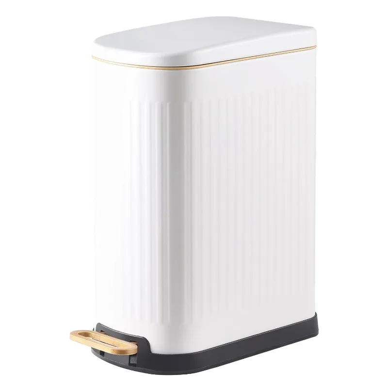 

Slim Bathroom Trash Can with Soft Close Lid Stainless Steel Garbage Can Step Trash Bin with Removable Inner Bucket for Bedroom