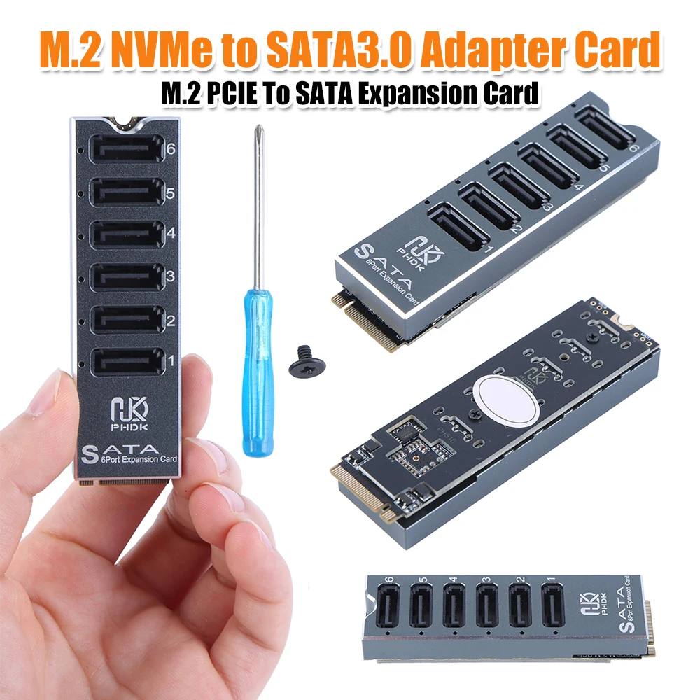 

M.2 To SATA3.0 Adapter Card 6Gbps M.2 M KEY NVMe To 6 Ports SATA Convert Card with Smart Indicator ASM1166 Chip for Desktop PC