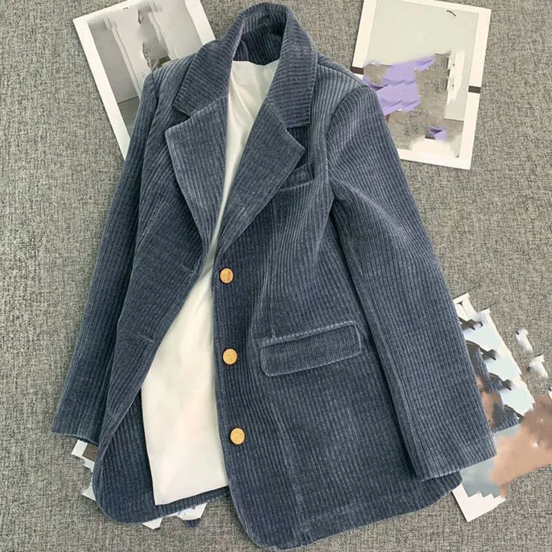Retro Frauen Lange Ärmel Lose Blazer Mantel Herbst Weibliche Cord Top Jacke Winter Ladise Mode Patchwork Casual Anzug Outwear