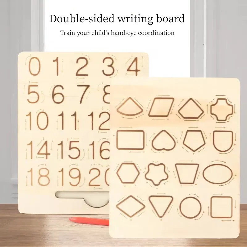 Wooden Alphabet Pad Practicing Board Montessori Double-Sided Tracing Tool Learning Write ABC Educational Montessori Toys for Kid