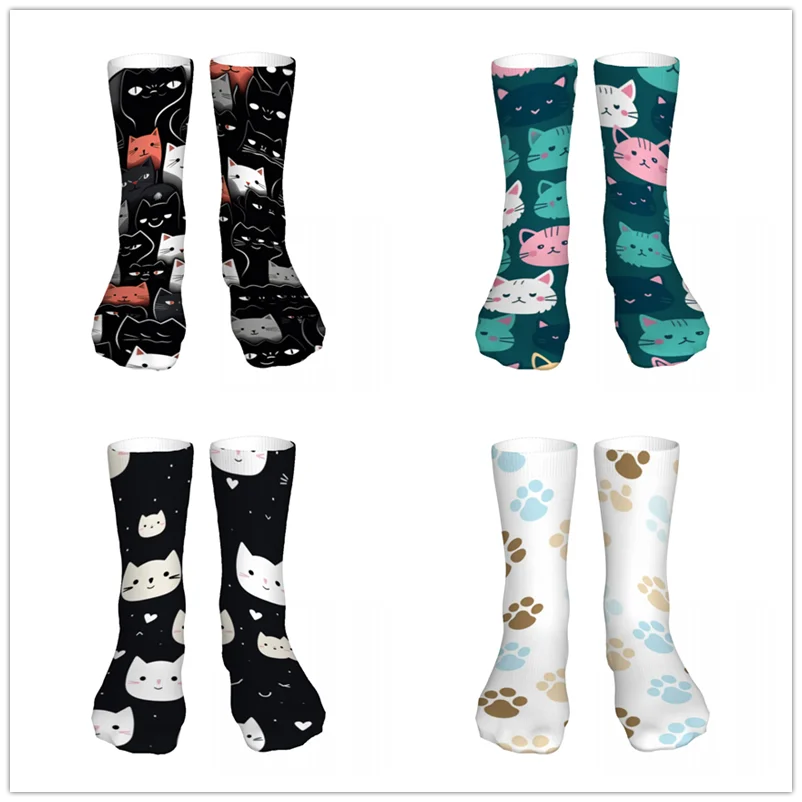 Cat Paws Pattern Mens Womens Funny Crew Socks Cool 3D Printed Design Socks Fashion Comfortable Basketball Socks