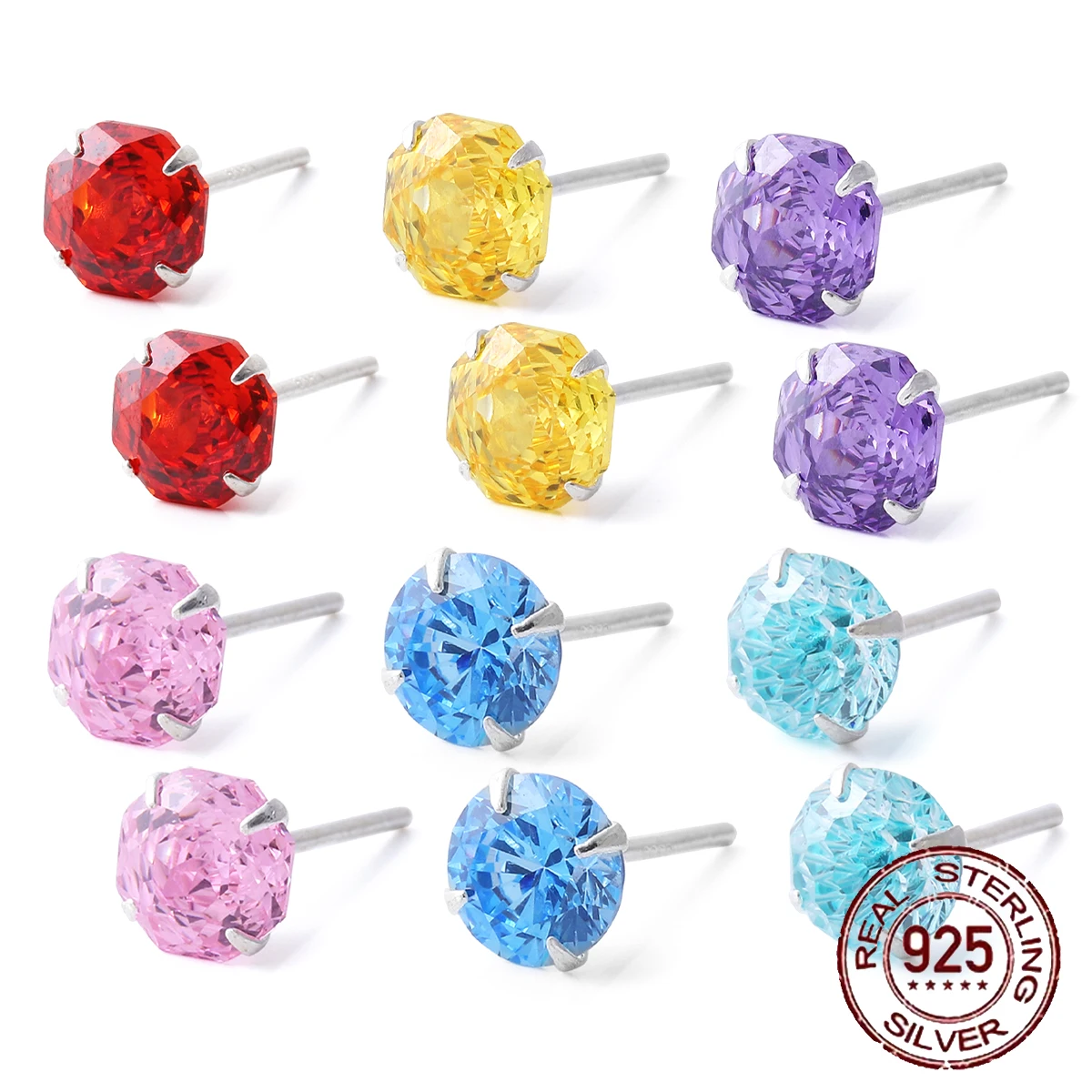 Sterling Silver Polygon Multi-Color Rose Cut Cubic Zirconia 3 Sterling Silver Polygon Multi-Color Rose Cut Cubic Zirconia