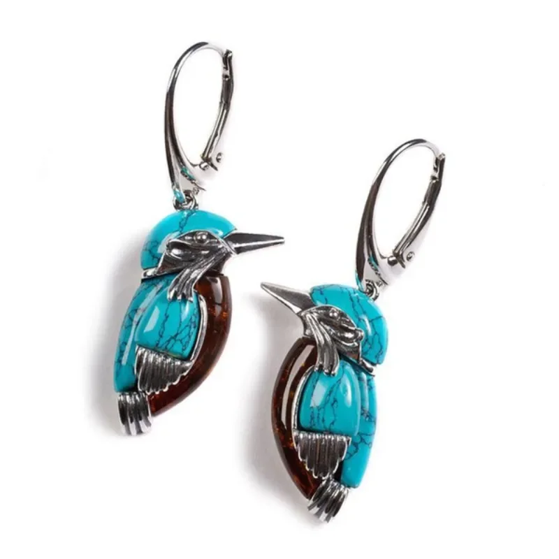 Vintage Ethnic Style Oil Drip Process Kingfisher Bird Earrings for Women 2023 New Bohemian Green Animal Dangle Earrings Jewelry