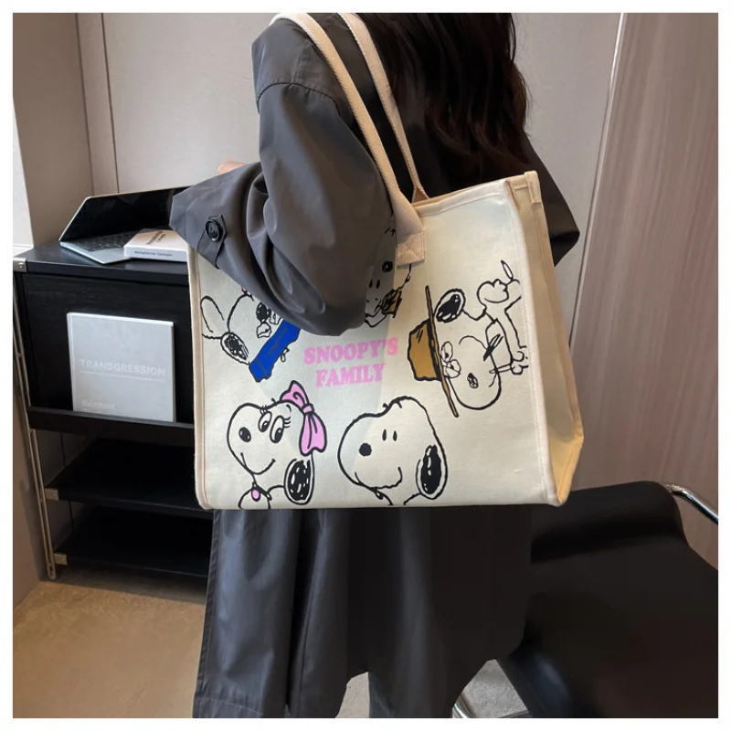 No.1 Anime Snoopy Tote Bag Canvas Bag Large Capacity Female Environmental Protection Portable Pu Cute Printing Shopping Bag