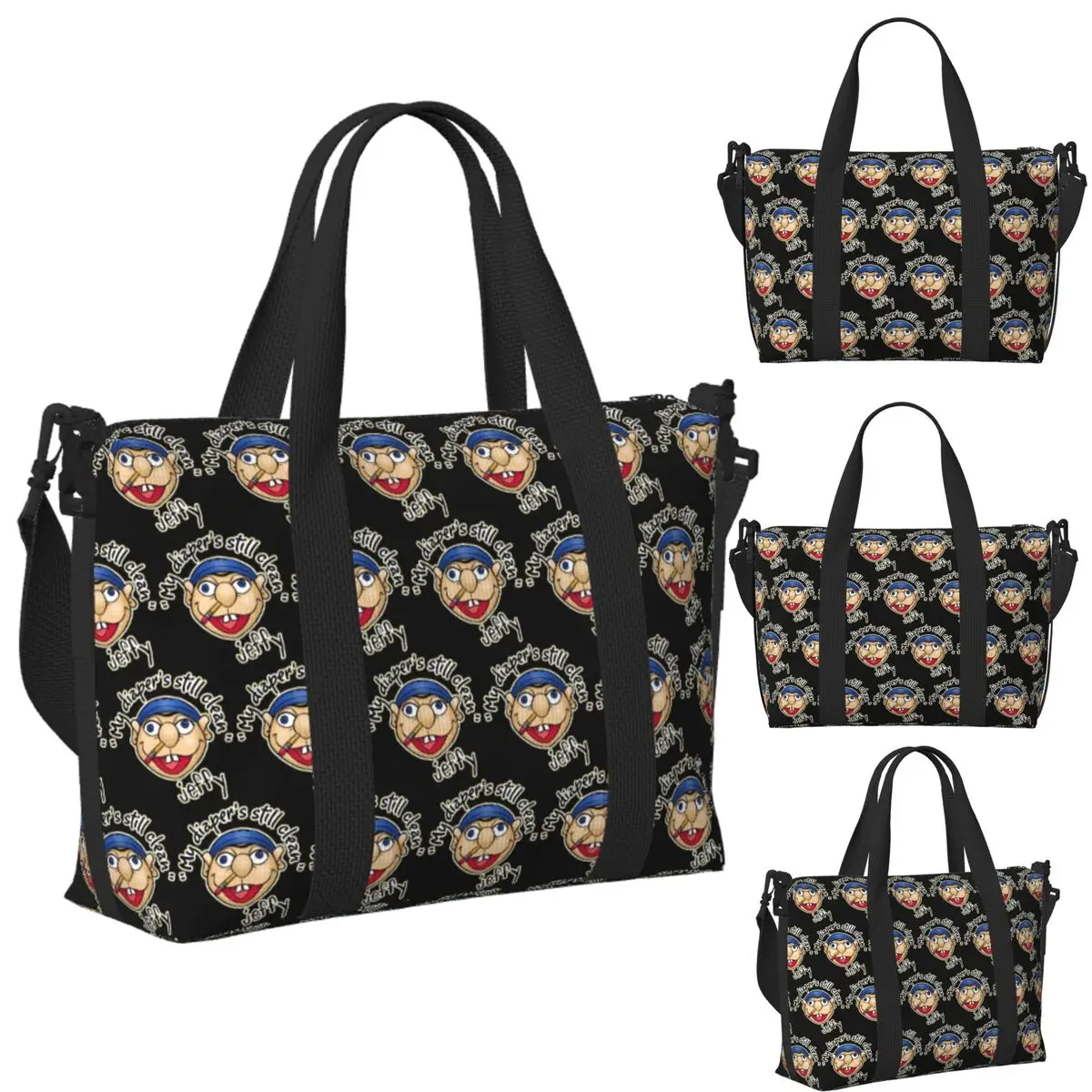 

Custom Jeffy My Diaper's Still Clean SML Beach Travel Bag Large Capacity Tote Bags for Gym Women Shopping Duffle Shoulder Bag