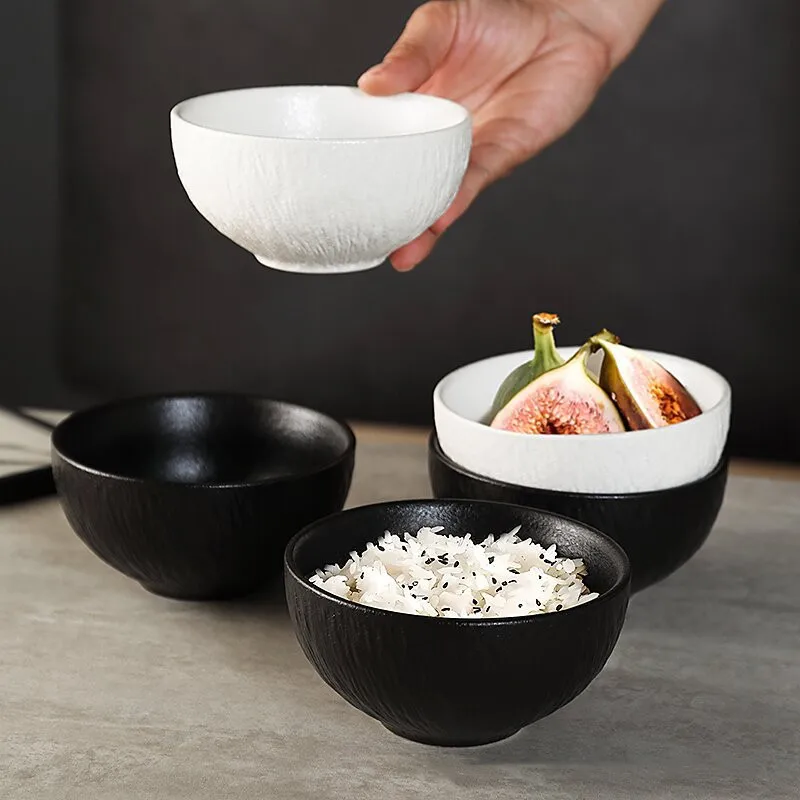 Rock Patterned Frosted Ceramic Tableware, Soup Bowls, Dessert Plates, Household Rice Bowls, Solid Color Threaded Salad Bowls