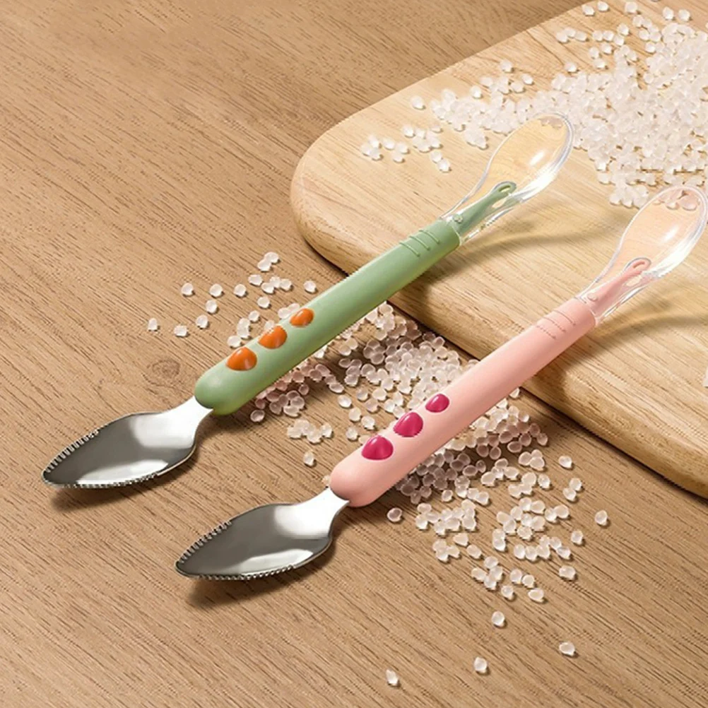 

2pcs Silicone Baby Spoons For Feeding Infants Smooth Edge Teething Training Spoon Fruit Scraping Mud Spoon Soft-Tip Kids