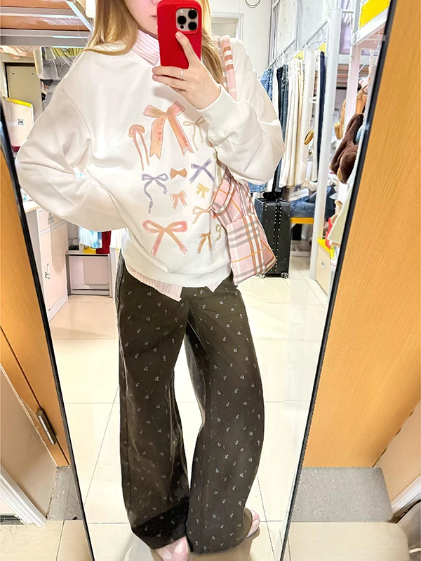 

Retro Floral Print High Waist Loose Straight Leg Jeans Women's Brown Denim Pants Autumn Winter New Sle PmORh Brand