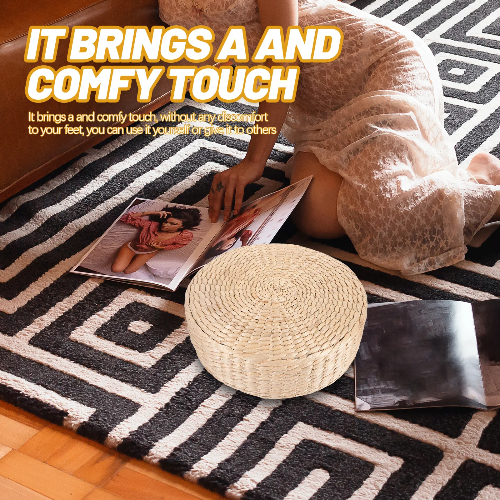 

Straw Cushion Natural Color Round Braided Woven Floor Cushion Comfortable Meditation Mat Floor Pad Round Mat
