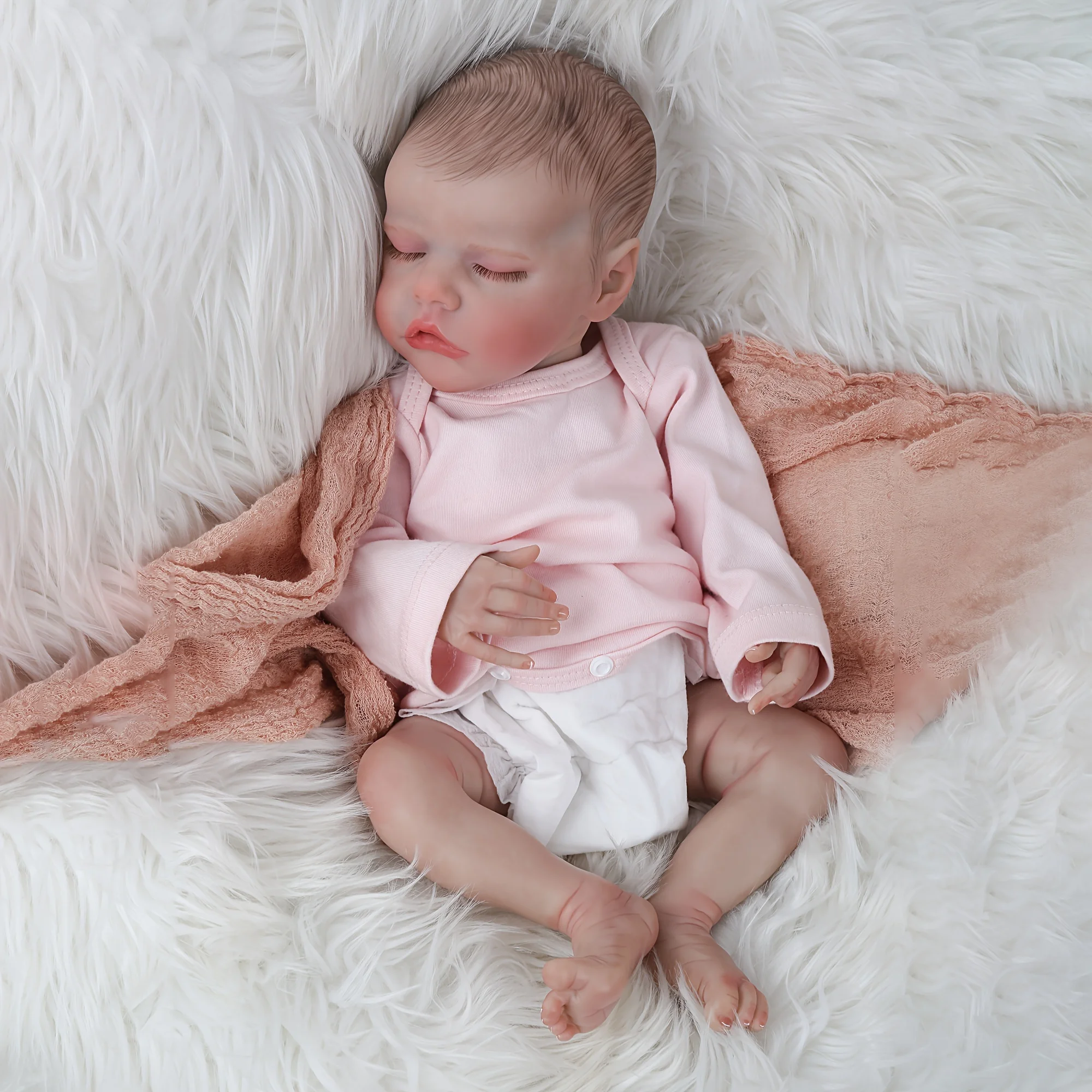 18-Inch Reborn Doll, Vinyl Material, Hand-Painted Hair, Cute Sleeping Pose with Closed Eyes, Color Box Packaging