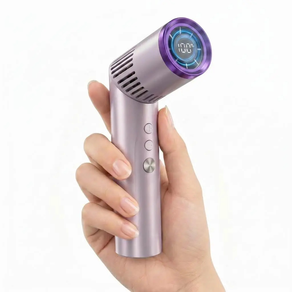 Faltbarer Lippenstift-Design-Nackenventilator, bürstenloser Motor, USB wiederaufladbar, freihändig, persönliche Kühlung, Reisen, Wandern, Einkaufen, Freizeit