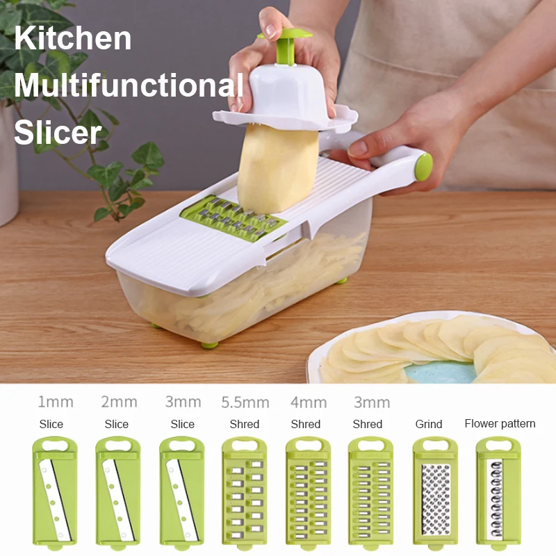 

12 In 1 Vegetable Slicer Kitchen Tool Multifunctional Stainless Steel Vegetable julienne Built-in Adjustable Safe Blades Grater