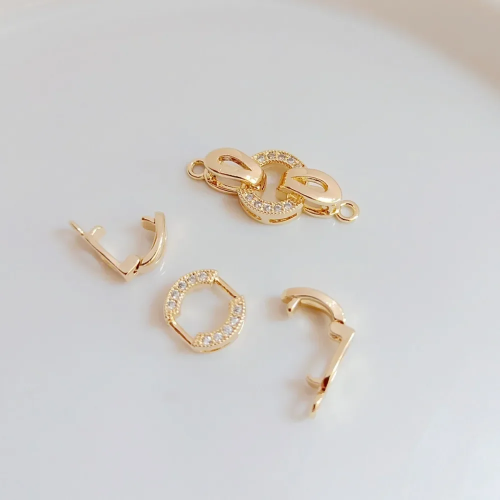 

14k Gold-plated Round Zircon Inlaid Double Hanging Clasp 10mm Necklace Bracelet Diy Link Clasp Finish Clasp
