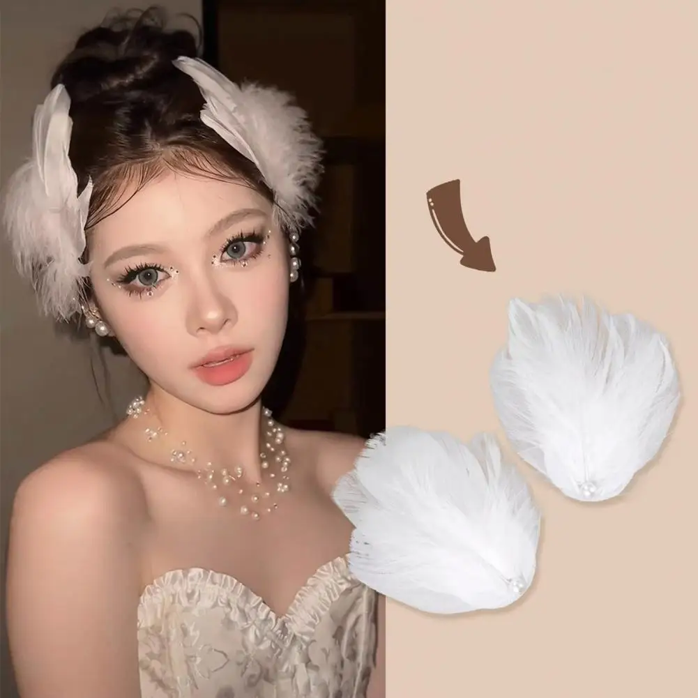 Horquilla de plumas para mujer, Clip de pelo de plumas de cisne elegante con encanto de perla de imitación para mujer, estilo Ballet, boda para novia para escenario