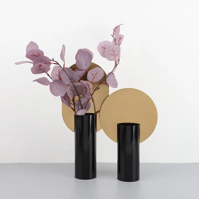 

Geometric Cylinder Golden Vase Desk Decoration Flowers Arrangement Artificial Flower Decorative Floral Vases Modern Home Decor