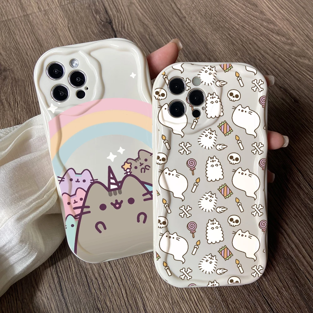 Cute Pusheens Cat Phone Case for Xiaomi Redmi Note 13 12 12S 11 11S 10 9 8 Pro Plus A3 13C 12C 10C 9C 4G 5G 3D Creamy Wave Cover