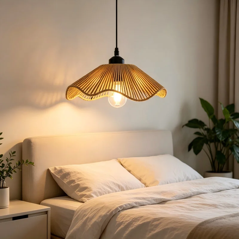 Handmade Woven Rattan Pendant Lamp Shade, Boho Wabi-Sabi Vintage Ceiling Light Cover (Bulb Not Included)