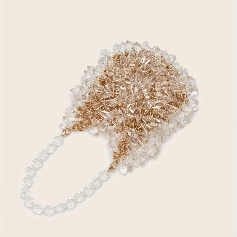 

Korean Style Green Transparent Crystal Clutch Bag ABS Material Women's Party Handbag Vintage Beaded Bucket Purse for Ladies