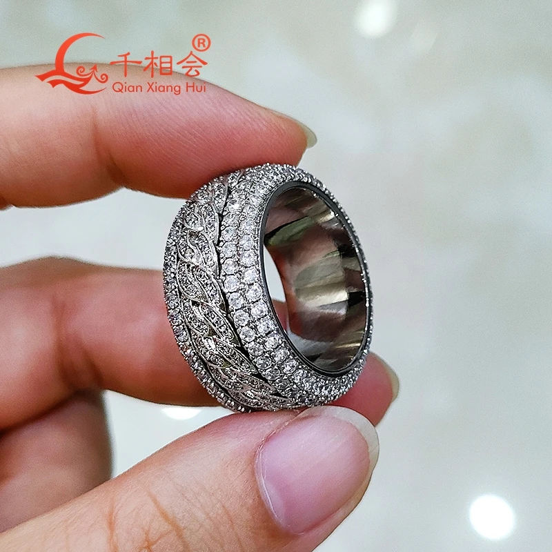 

Hip Hop D VVS White Moissanite Double Rotatable Ring 925 Sterling Silver Eternity Band Unisex Jewelry Gift