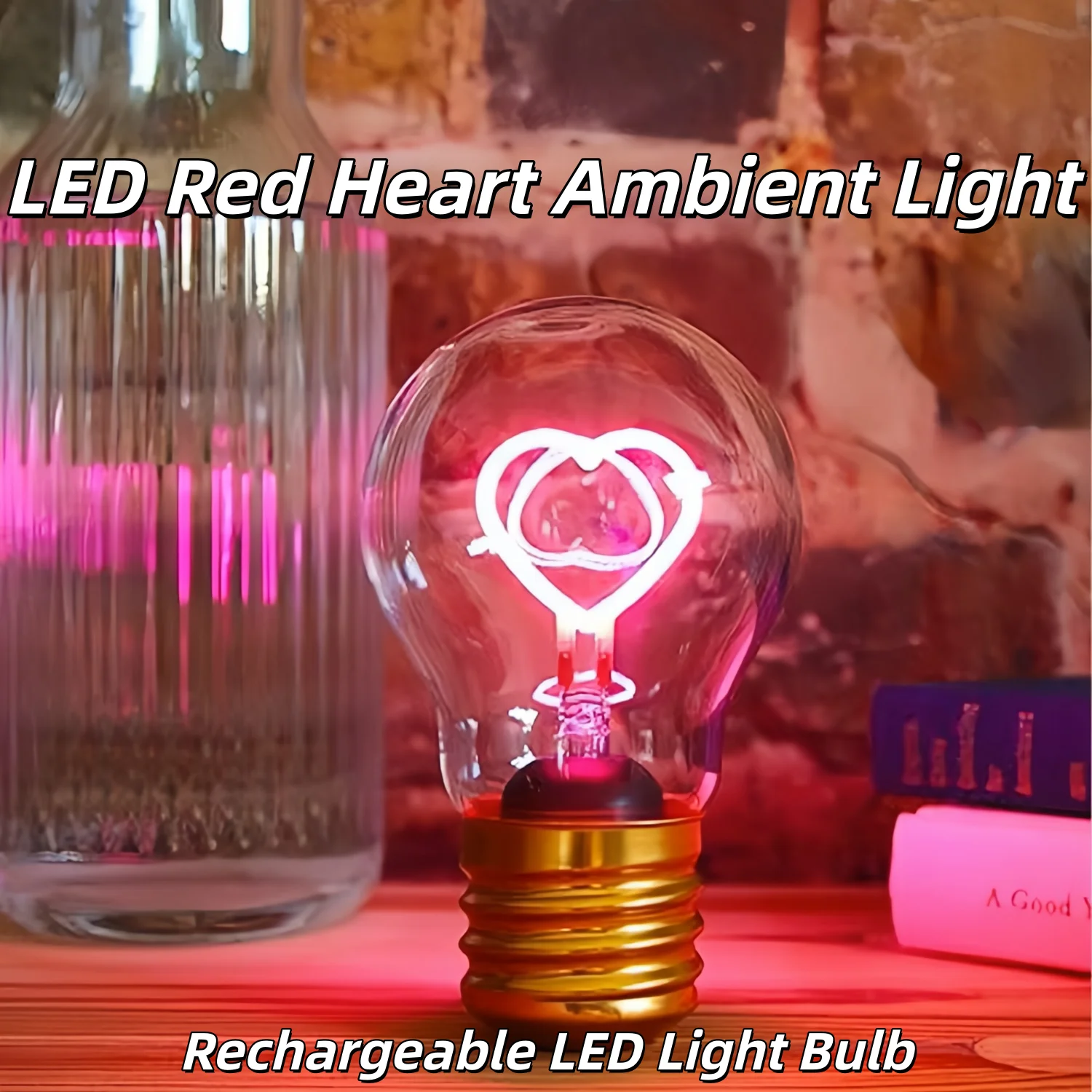 Heart/Rainbow Shape Edison Bulb USB Rechargeable Filament Light Vintage E40 Mini Bulbs Rechargeable Home Creative Night Children