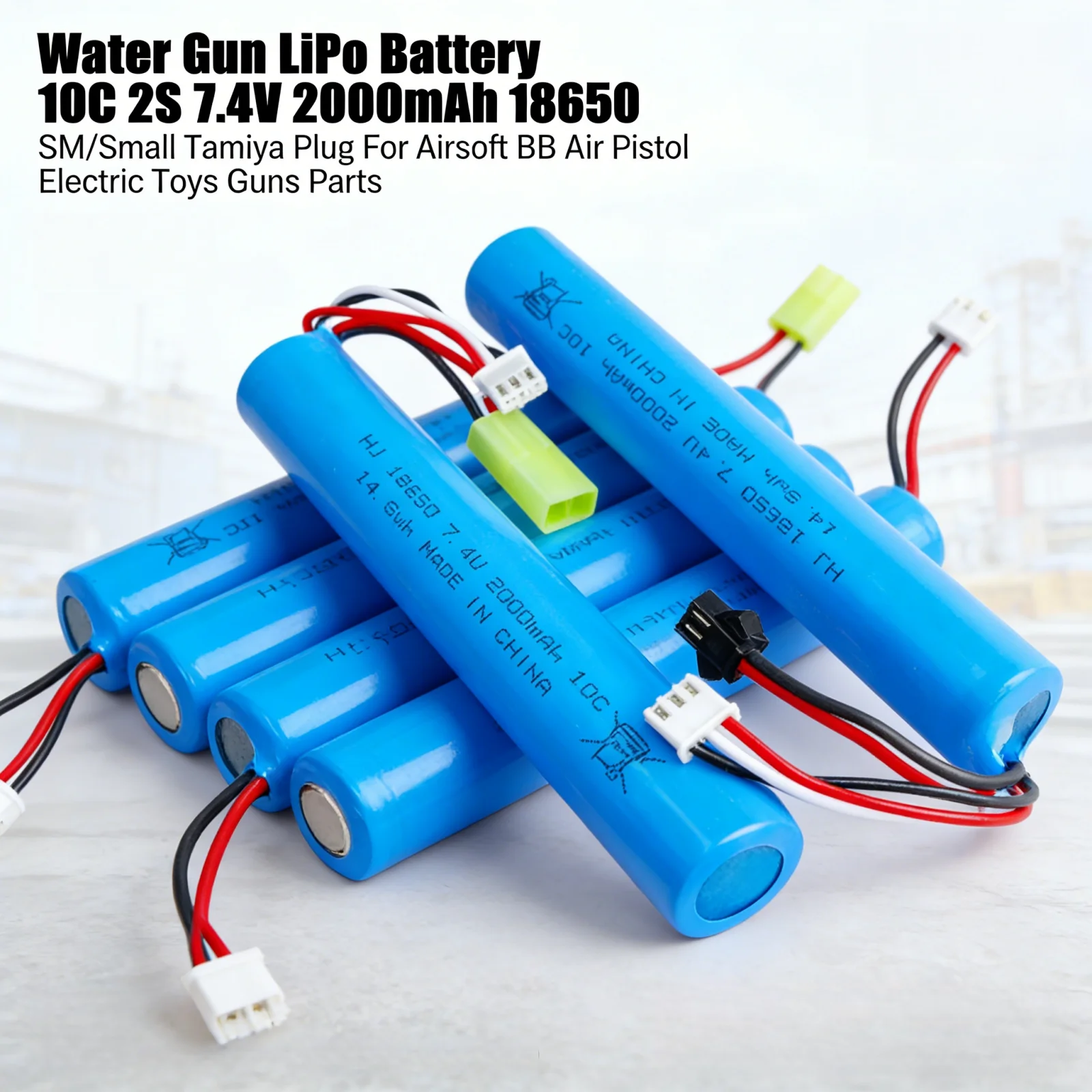 

High Rate 10C 2S 7.4V 2000mAh 18650 LiPo Battery Pack with SM/Small Tamiya Plug for Airsoft BB Gun Pistol Parts