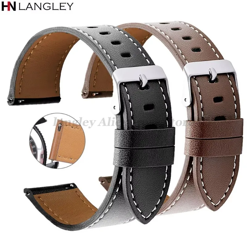 Genuine Leather Watch Strap 20mm 22mm for Huawei Watch GT2/GT3 Quick Release Bracelet for Samsung Galaxy Watch 42/46mm for Seiko