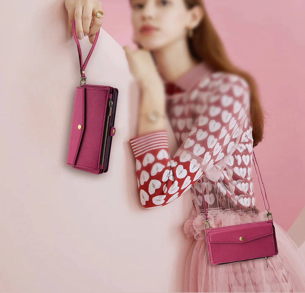 

Crossbody Wallet Leather Phone Case For Redmi Note 15 14 13 13s 12 12s 11 10 9 Pro Flip Zipper Card Slots Holder Cover Lanyard