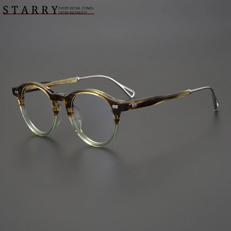 Japanese Literary Youth Myopia Eyeglasses Frame Light Luxury Jelly Green Hand Plate Round Frame Retro Style Tide Men and Women