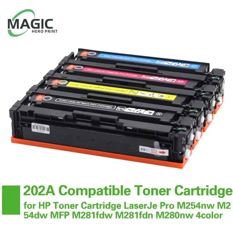 

4PCS Compatible for HP 202A CF500A 501a cf502 cf503a toner cartridge LaserJe Pro M254nw M254dw MFP M281fdw M281fdn M280nw 4color