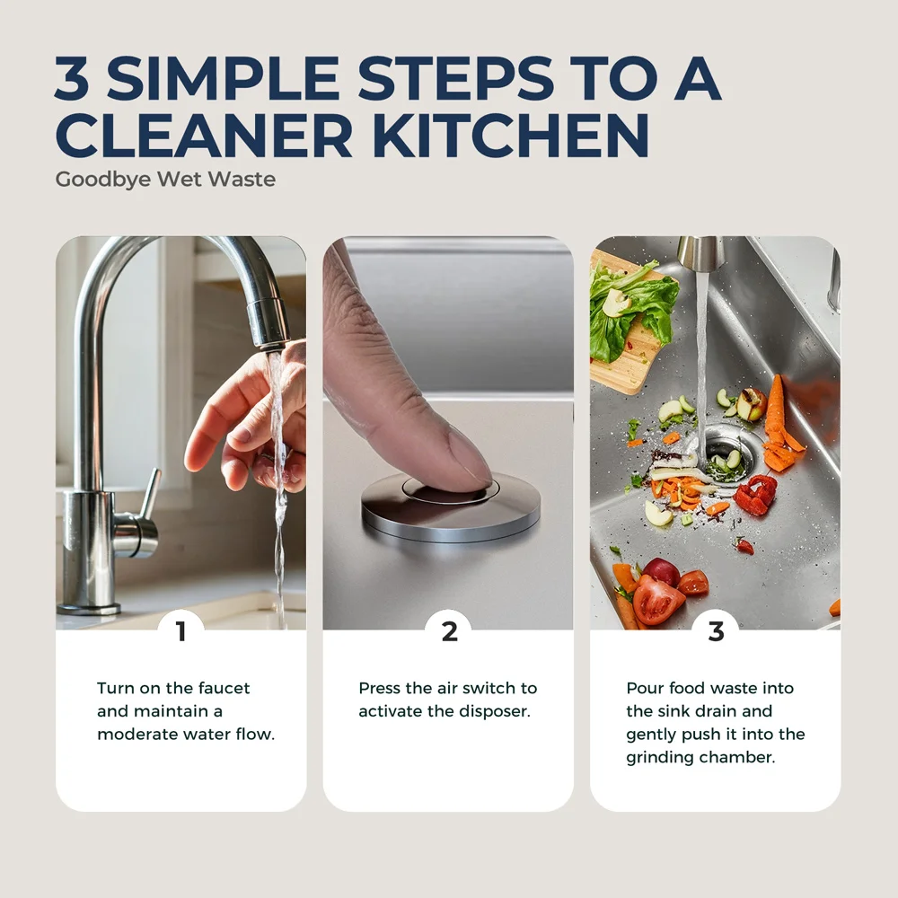 Smaltimento dei rifiuti ad avanzamento continuo con riduzione del suono, tritarifiuti alimentari da 3/4 HP con sistema di macinazione in acciaio inossidabile