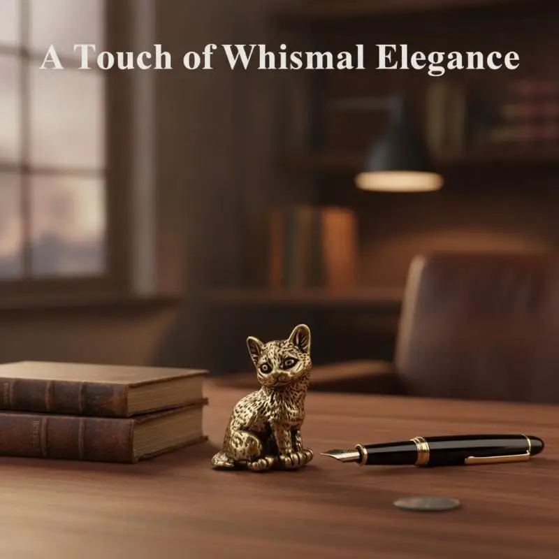 Messing-Mini-Katzenfigur mit Gravierter Textur, Winzige Metallstatue, Heimdekoration für den Schreibtisch, Sammlerstück, Geschenk für Katzenbesitzer – Detail 7