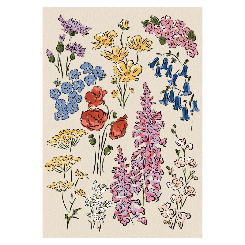 Nordic Dopamine-Inspired Floral Art Poster  Warm-Toned Botanical Illustration Canvas Print  Home Decor for the Living Room Wall