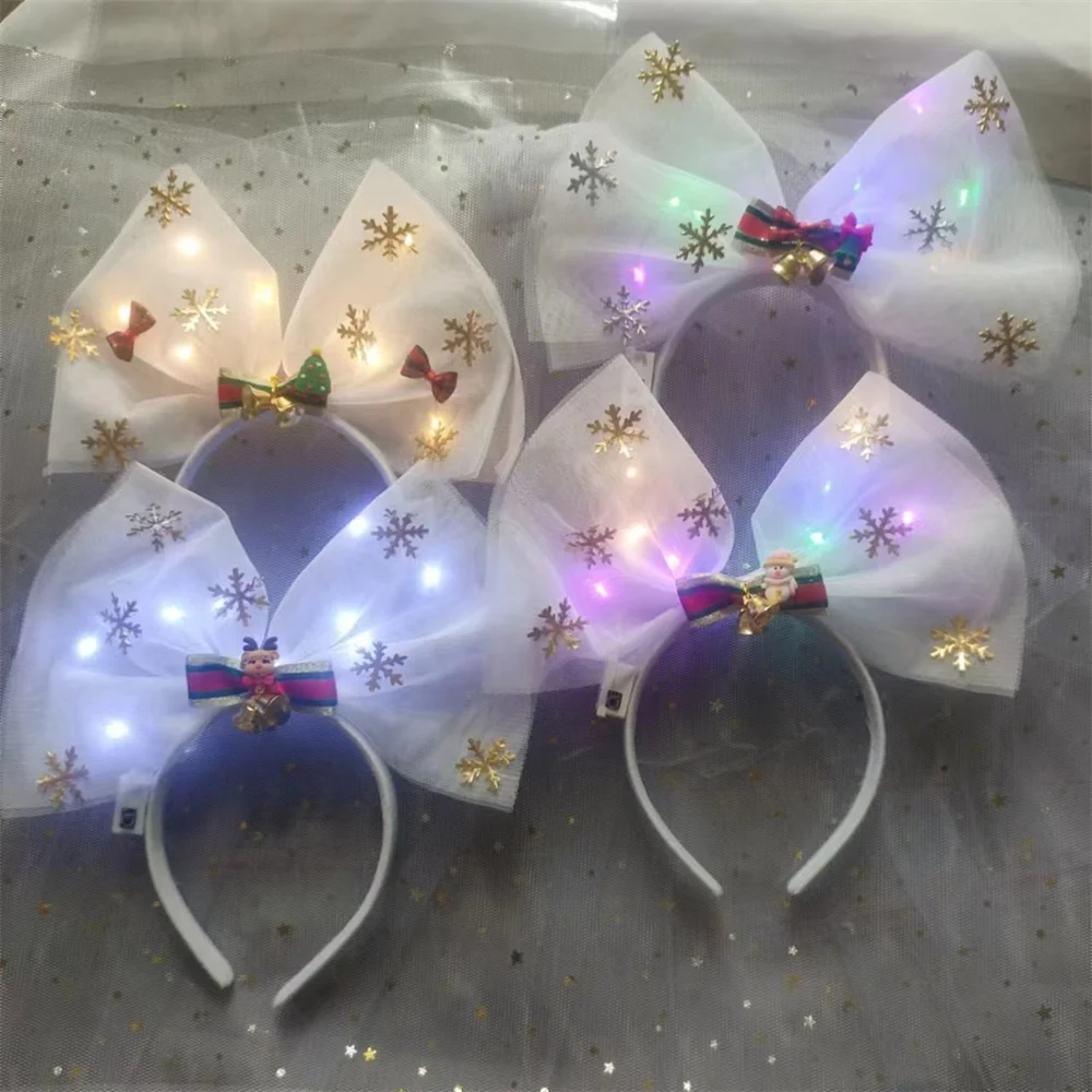 LED Bow Tie Headband Christmas Festival Headpiece Cosplay Headwear Bowknot Hair Accessories New Year Party Xmas Decoration