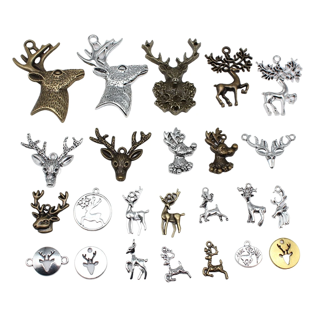 10pcs  Charms Christmas Deer Sika Antique Bronze Silver Color Pendants Making DIY Handmade Tibetan Silver Color Jewelry