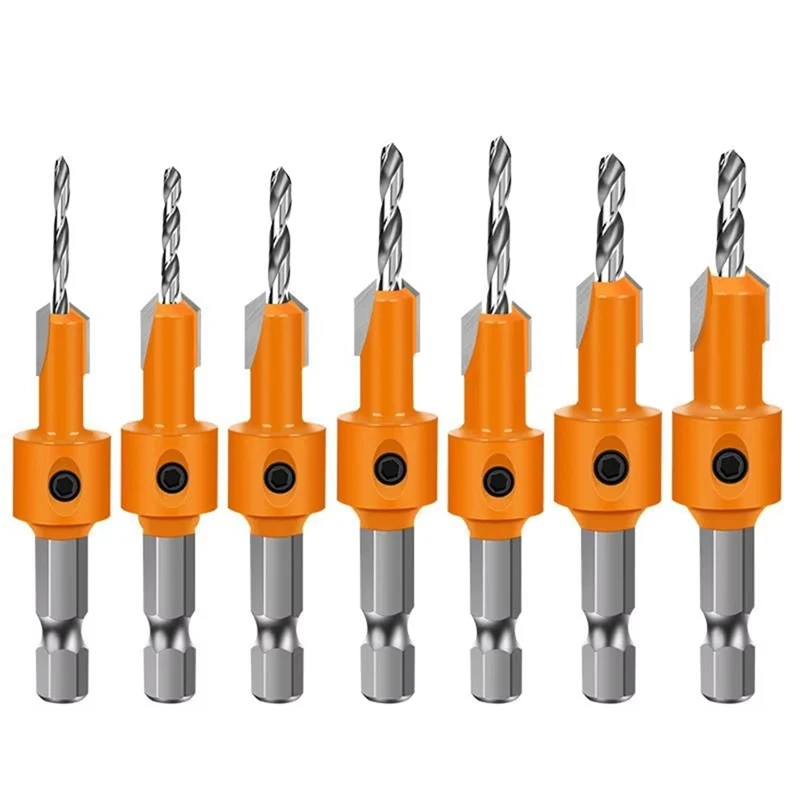 

Y50A-7Pcs Hexagonal Shank Woodworking Countersunk Heads Drill, Screw Hole Double-Edged Drilling Countersunk-Head Drill