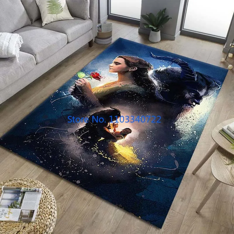 The Beauty and The Beast Pattern Area Rug Carpets 120x160cm Decor for Living Room Children's Bedroom Sofa Kids Floor Mat