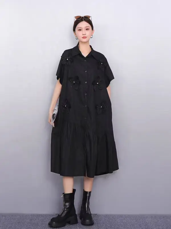 Tannt Frauen Kleid Blume Patchwork Asymmetrie Shirts Kleider Unregelmäßige Mode Lässig Schwarz Rose Rot Sommer Kleider 2023 Neue