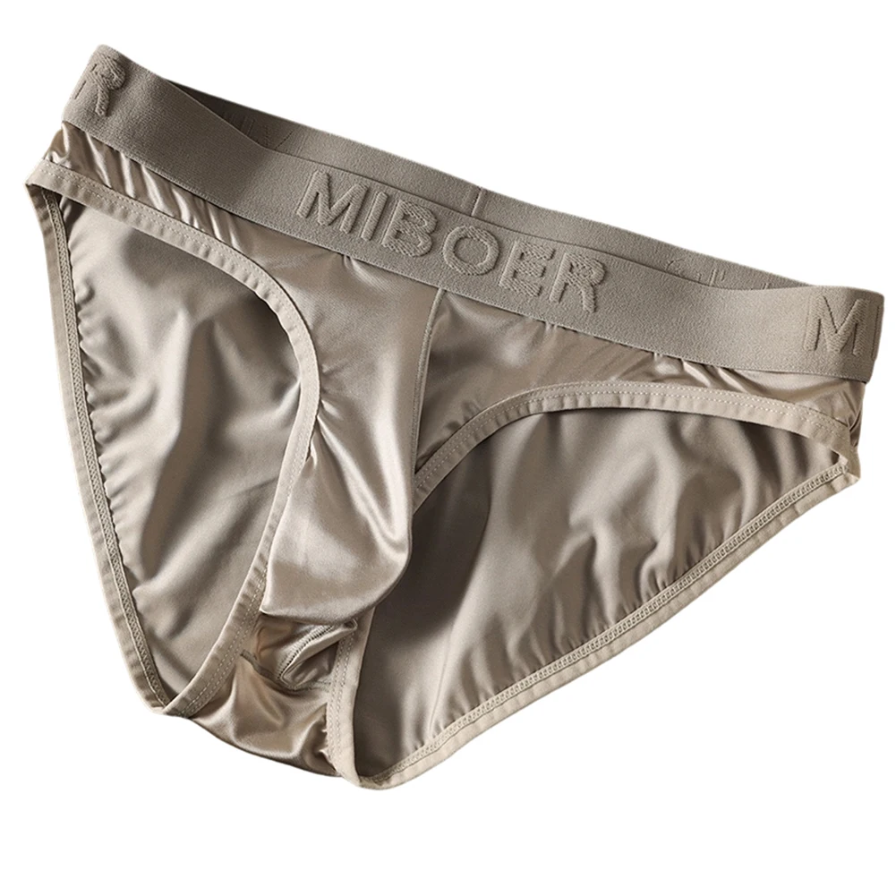 Mens Briefs Ice Silk Satin-like Briefs Men's Underwear Bulge Pouch Smooth Solid Underpants Soft Very Hot Lingerie Men's Clothing